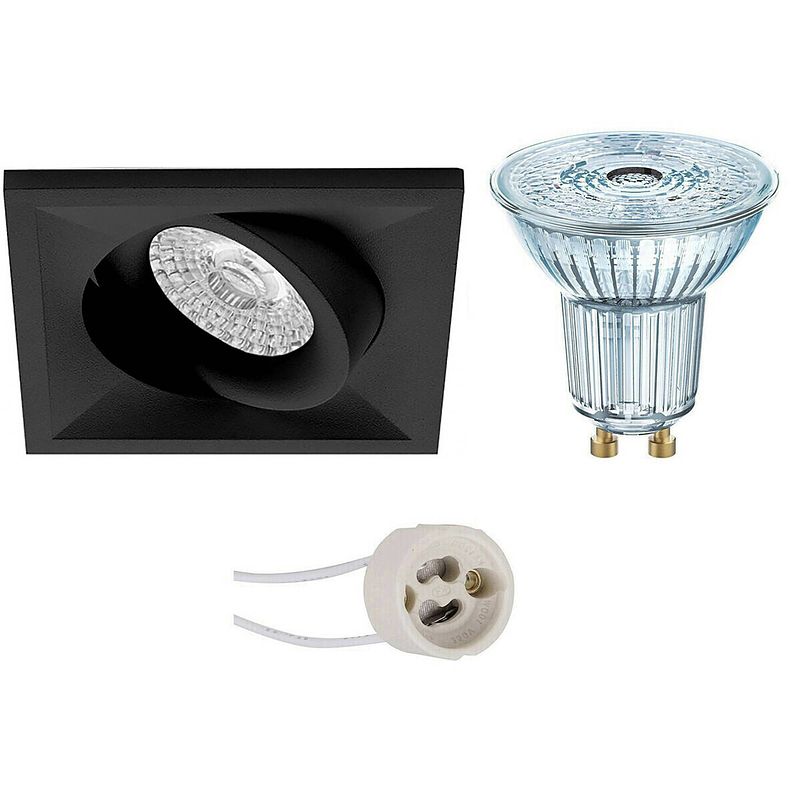 Foto van Led spot set - osram parathom par16 930 36d - pragmi qiundo pro - gu10 fitting - dimbaar - inbouw vierkant - mat zwart -