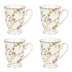 Foto van Haes deco - mokken set van 4 - 11x8x10 cm / 300 ml - met bloemen - mok