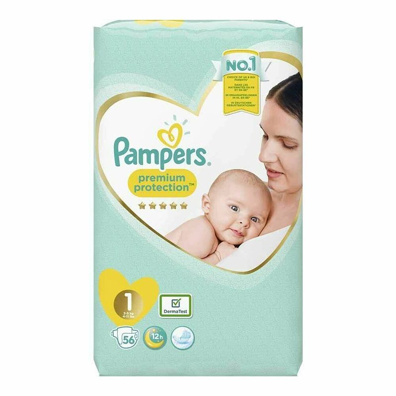 Foto van Pampers premium protection luiers - maat 1 - 56 stuks (2-5kg)