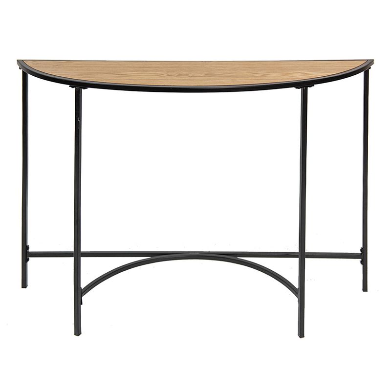 Foto van Clayre & eef sidetable 120*31*81 cm zwart bruin ijzer hout halfrond wandtafel haltafel console tafel zwart wandtafel