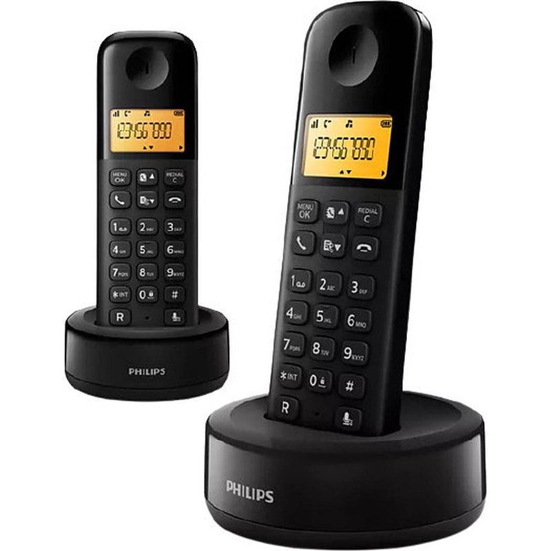 Foto van Philips d160 duo draadloze telefoon - 4,1cm display - plug-and-play - volumeregeling - nummerherkenning - zwart