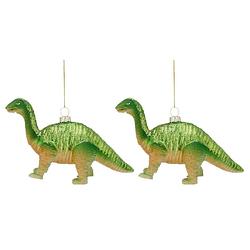 Foto van 2x kersthanger figuurtjes glazen dinosaurus groen 16 cm - kersthangers