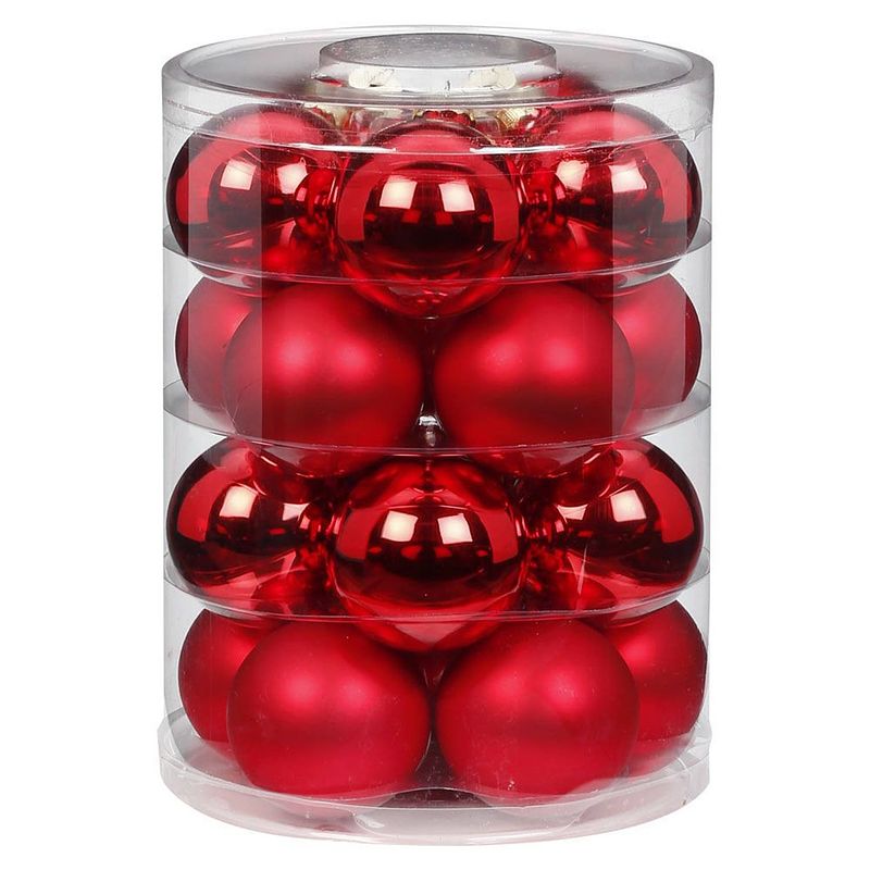 Foto van 20x stuks glazen kerstballen rood mix 6 cm glans en mat - kerstbal