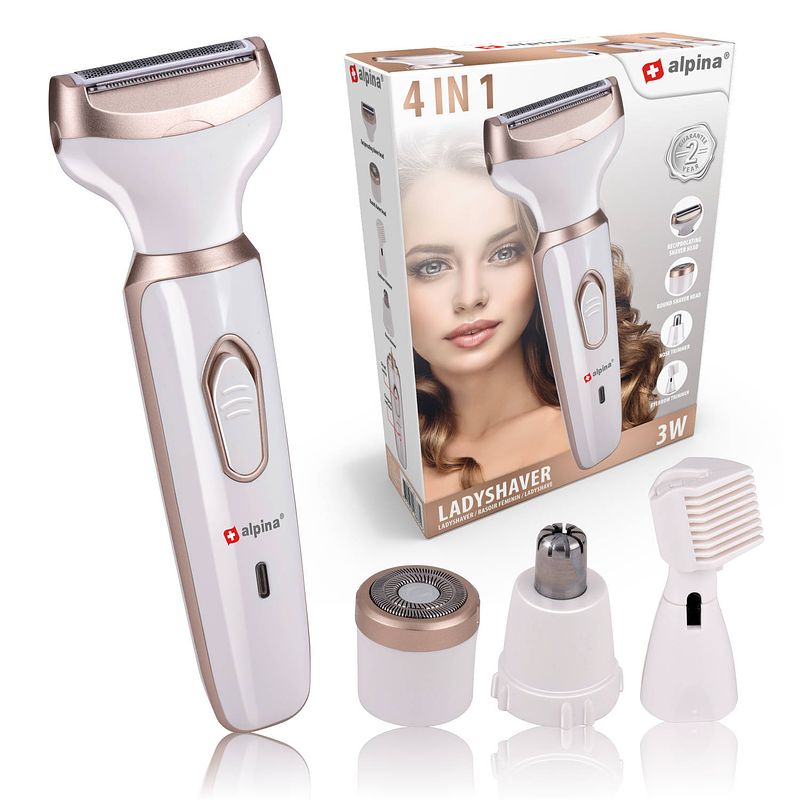 Foto van Alpina ladyshave - scheerapparaat vrouwen - 4-in-1 - lichaam en gezicht - incl. wenkbrauwtrimmer - oplaadbaar