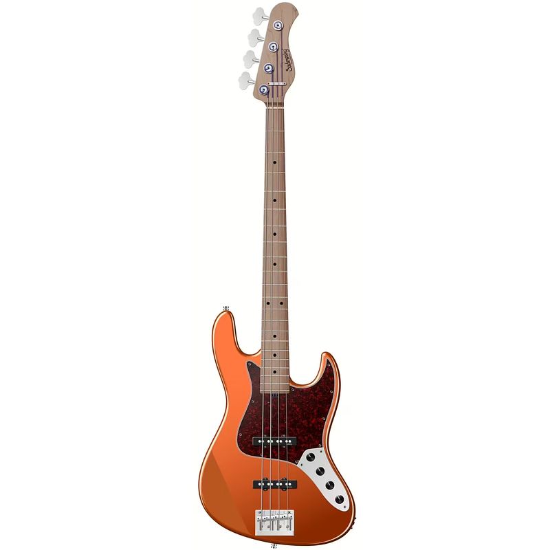 Foto van Sadowsky metroexpress vintage j/j bass roasted maple candy apple orange metallic elektrische basgitaar