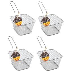 Foto van 4x stuks zilver patat/snack serveermandjes/frietmandjes 14 cm - tafeldecoratie - patat/snack serveren in een mandje