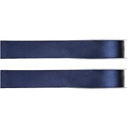 Foto van 2x hobby/decoratie navyblauwe satijnen sierlinten 1 cm/10 mm x 25 meter - cadeaulinten