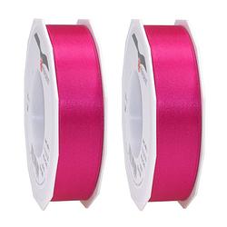 Foto van 2x luxe hobby/decoratie fuchsia roze satijnen sierlinten 2,5 cm/25 mm x 25 meter - cadeaulinten