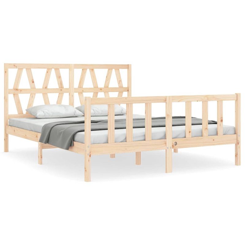 Foto van The living store bedframe massief grenenhout - 205.5 x 155.5 x 100 cm - multiplex lattenbodem - functioneel hoofd- en