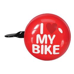 Foto van Perel fietsbel i love my bike 80 mm staal rood