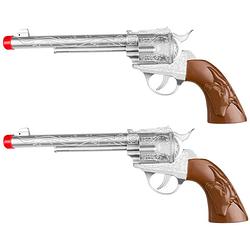 Foto van 2x stuks verkleed speelgoed cowboy accessoires pistool/revolver 30 cm - verkleedattributen
