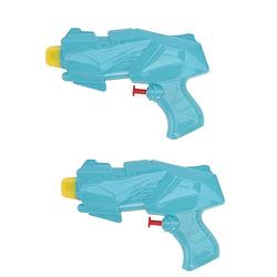 Foto van 2x mini waterpistolen/waterpistool blauw van 15 cm kinderspeelgoed - waterpistolen