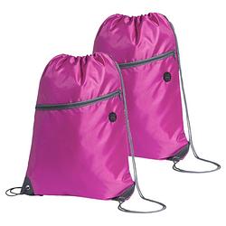 Foto van Sport gymtas/rugtas/draagtas - 2x - roze met rijgkoord 34 x 44 cm van polyester - gymtasje - zwemtasje
