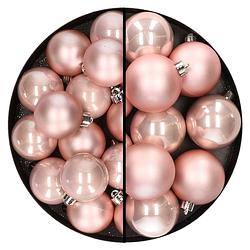 Foto van 28x stuks kunststof kerstballen lichtroze 4 en 6 cm - kerstbal