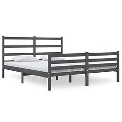 Foto van The living store houten bedframe - classic - 135x190 cm - grijs - massief grenenhout - lattenbodem inbegrepen -