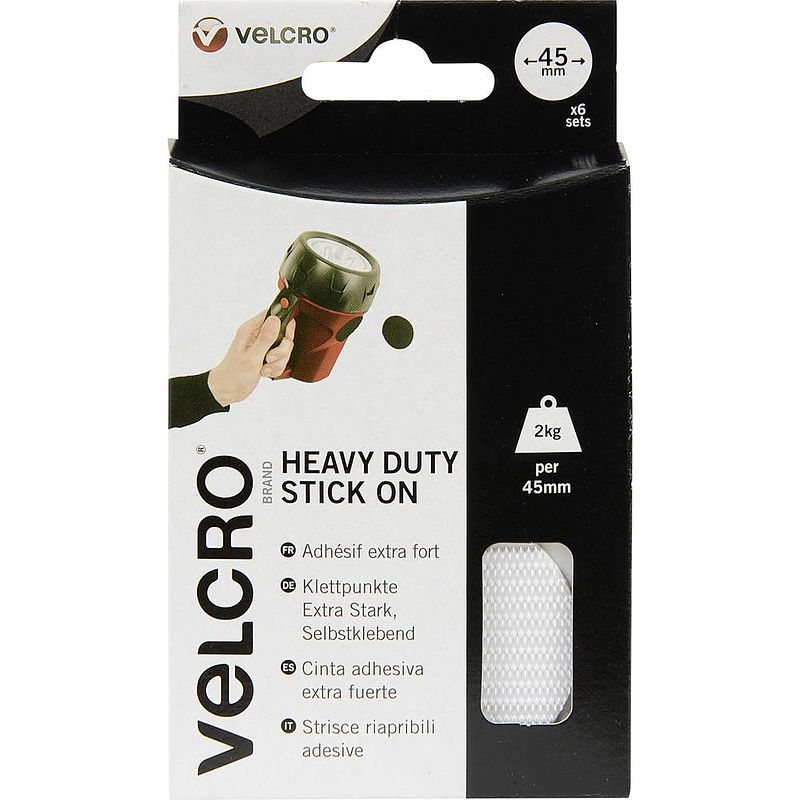 Foto van Velcro® vel-ec60249 klittenband punten om vast te plakken haak- en lusdeel, extra sterk (ø) 45 mm wit 6 paar