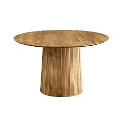 Foto van Eettafel rond mangohout 130cm millie lichtbruin ronde design tafel duurzaam mango eetkamertafel