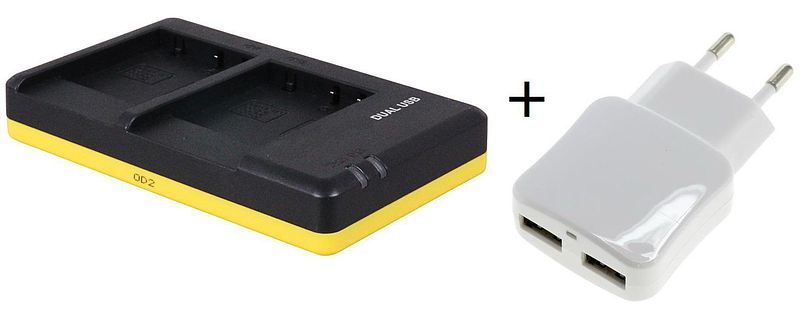 Foto van Duo lader voor 2 camera accu's panasonic dmw-bcg10 + handige 2 poorts usb 230v adapter