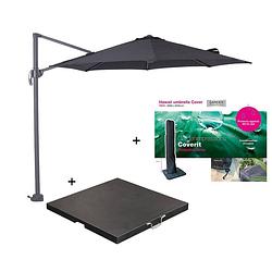 Foto van Garden impressions hawaii zweefparasol s ø300 - donker grijs/zwart met 60 kg parasolvoet en parasolhoes