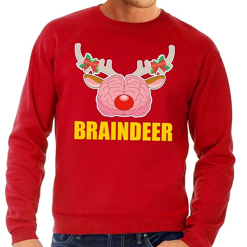 Foto van Foute kersttrui / sweater braindeer rood voor heren - kersttruien 2xl (56)