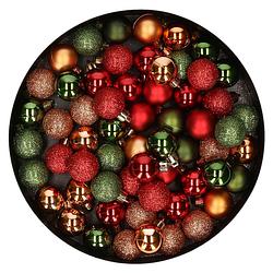 Foto van Kleine kunststof kerstballen 60x stuks 3 cm in rood-koper-groen - kerstbal