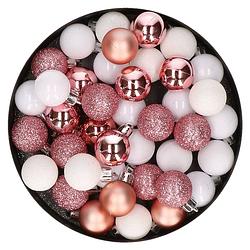 Foto van Set van 40x stuks kunststof kerstballen mix roze en wit 3 cm - kerstbal