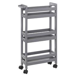 Foto van Keuken of badkamer trolley 3-laags - betongrijs - d15 x b40 x h75 cm - mdf hout - met wielen - opberg trolley