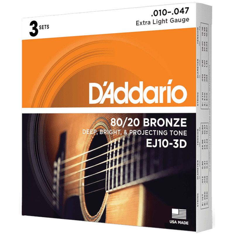 Foto van D'saddario ej10-3d 10-47 extra light bronze snaren voor westerngitaar (3 sets)