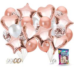 Foto van Fissaly® 40 stuks rose goud helium ballonnen met lint - verjaardag feest decoratie - papieren confetti - roze gold latex