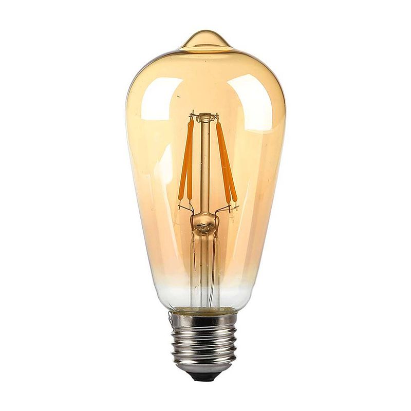 Foto van V-tac vt-1964-n e27 led lampen - amber - st64 - ip20 - 4w - 350 lumen - 2200k