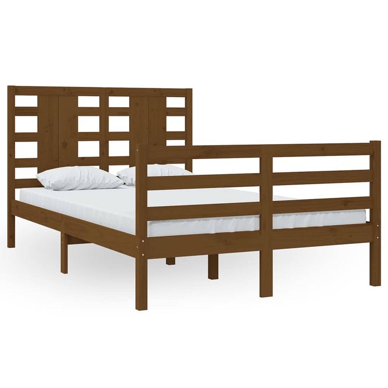 Foto van The living store houten bedframe - massief grenenhout - 205.5 x 125.5 x 69.5 cm - honingbruin