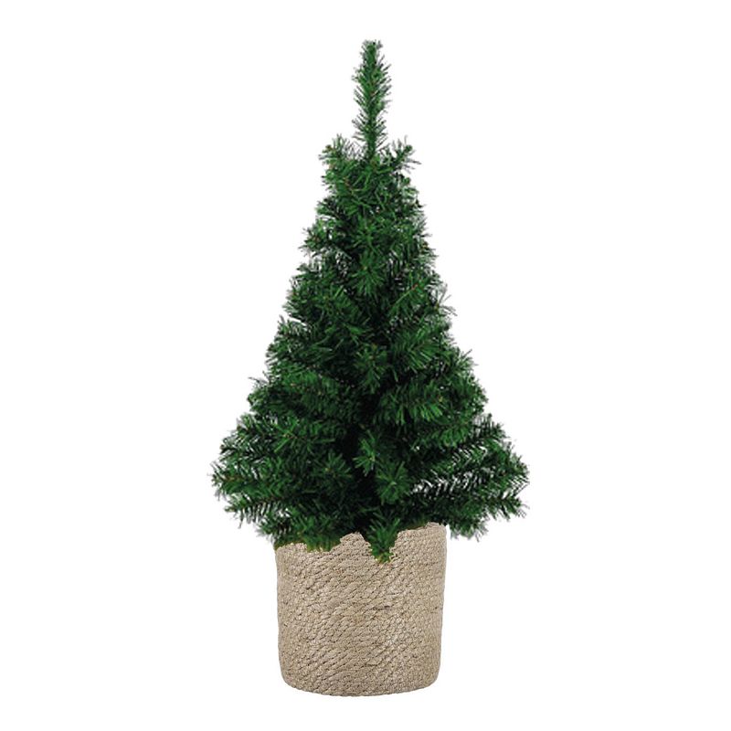 Foto van Kunstboom/kunst kerstboom 75 cm met naturel jute pot - kunstkerstboom