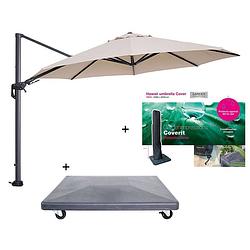 Foto van Garden impressions hawaii zweefparasol ø350 cm donker grijs/ecru incl. verrijdbare voet en parasolhoes