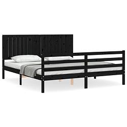 Foto van The living store-bedframe-met-hoofdbord-massief-hout-zwart-6ft-super-king - bed