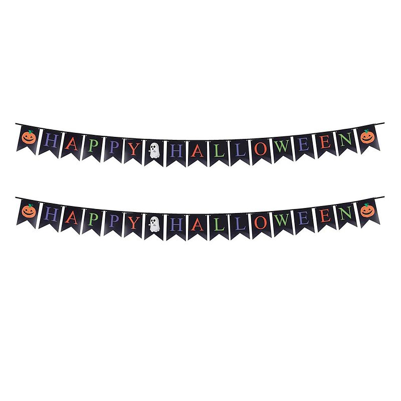 Foto van Halloween/horror thema vlaggenlijn - 2x - papier - 300 cm - happy halloween - vlaggenlijnen