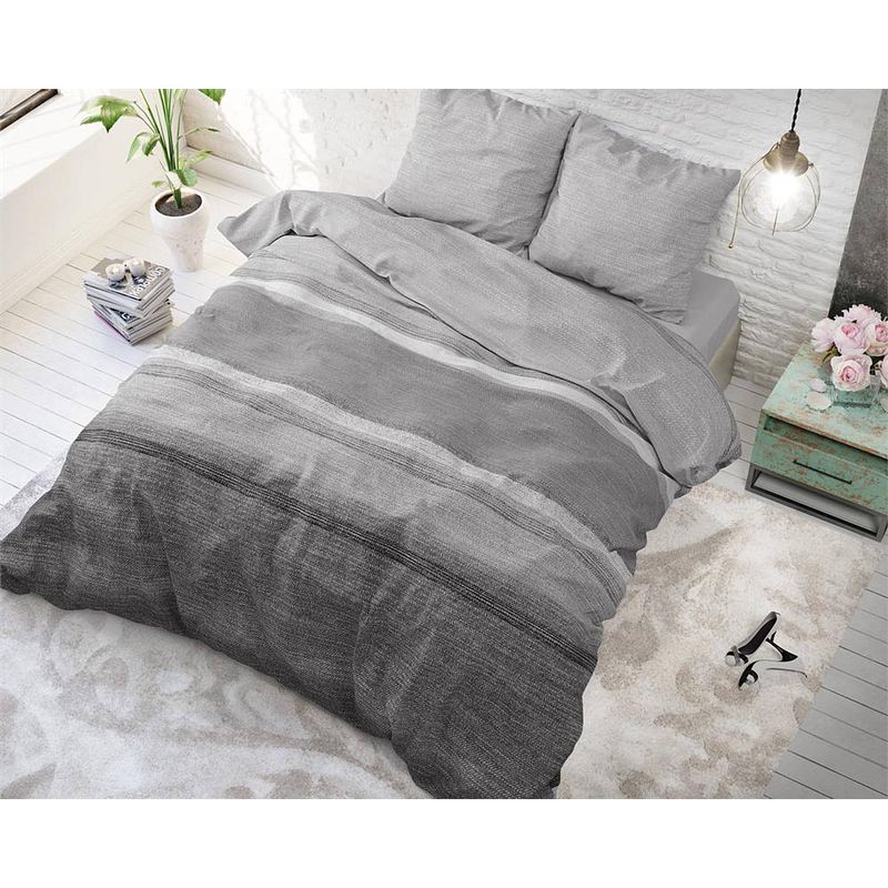 Foto van Sleeptime stone stripe grey - dekbedovertrek: 1-persoons (140 cm)