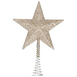 Foto van Kunststof kerstboom ster piek glitter champagne goud 20 cm - kerstboompieken