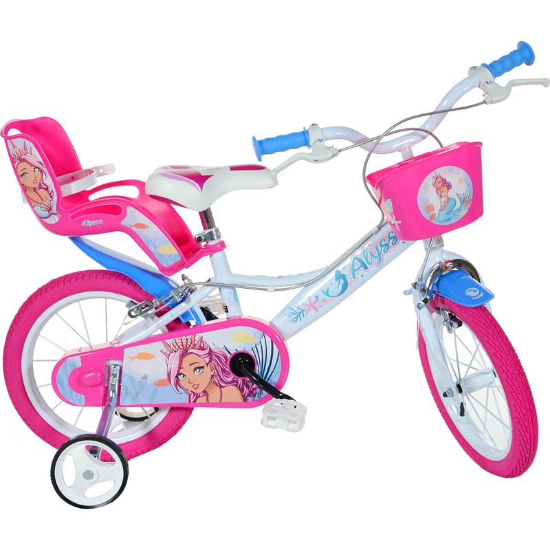 Foto van Dino meisjesfiets alyssa 16 inch 27 cm meisjes knijprem wit/roze