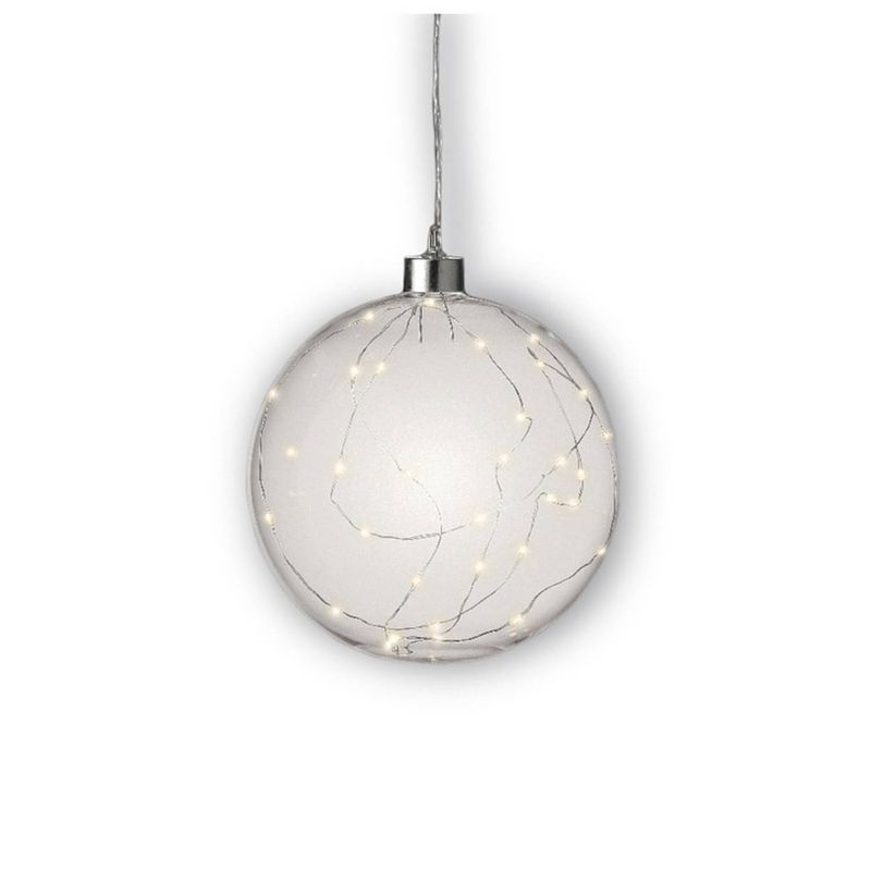 Foto van 1x stuks verlichte glazen kerstballen met 30 lampjes zilver/warm wit 15 cm - kerstverlichting figuur