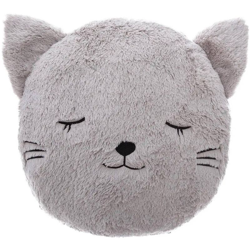 Foto van Dieren sierkussen kinderkamer - kat/poes grijs - 27 cm - polyester - sierkussens