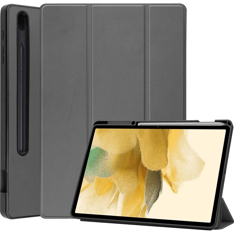 Foto van Basey samsung galaxy tab s7 fe hoesje kunstleer hoes case cover - grijs