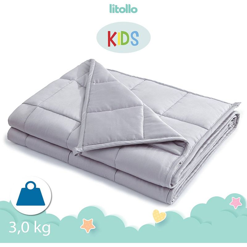 Foto van Litollo verzwaringsdeken kind 3 kg - weighted blanket - duurzaam bamboe materiaal - antraciet - 100x150cm