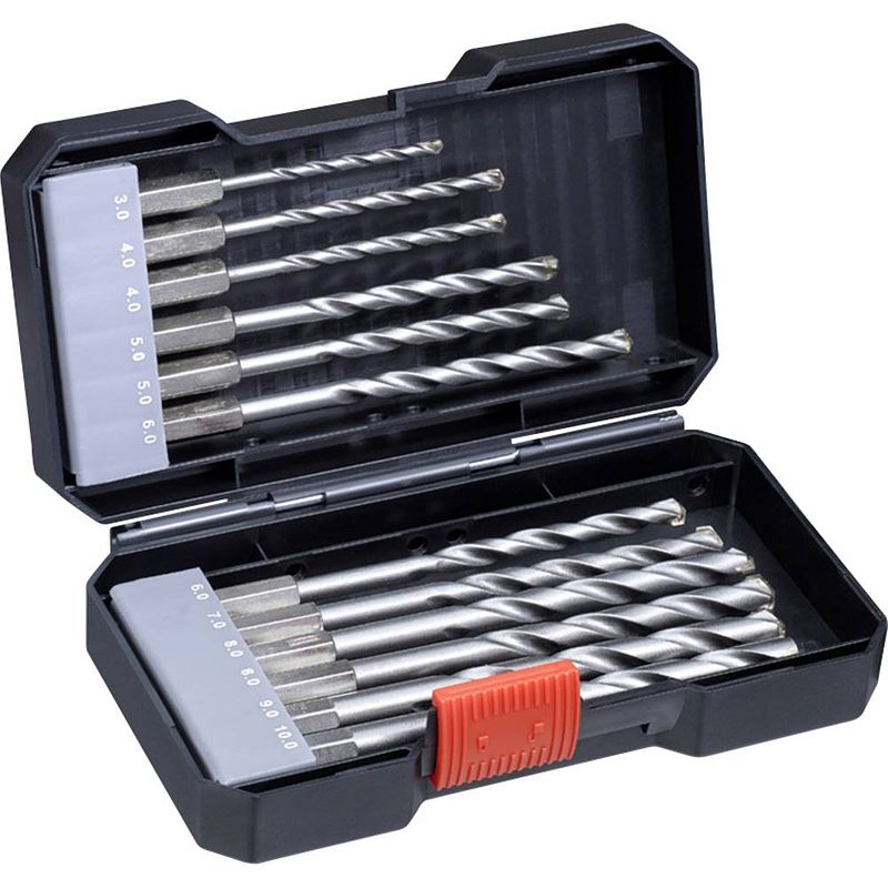 Foto van Kwb 108840 carbide steen-spiraalboorset 12-delig 4.0 mm, 5.0 mm, 6.0 mm, 8.0 mm, 10.0 mm, 3 mm, 9 mm 1 set(s)