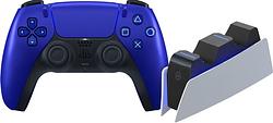 Foto van Sony playstation 5 dualsense draadloze controller cobalt blue + bluebuilt oplaadstation