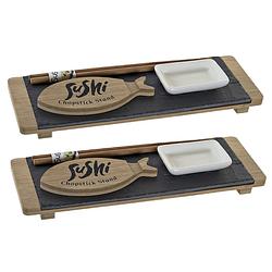 Foto van 2x stuks bamboe sushi serveersetten voor 2 personen 5-delig - serveerschalen