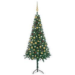 Foto van Vidaxl kunstkerstboom met led's en kerstballen hoek 150 cm pvc groen