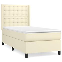 Foto van The living store boxspring bed - crème - 203x103x118/128 cm - duurzaam kunstleer