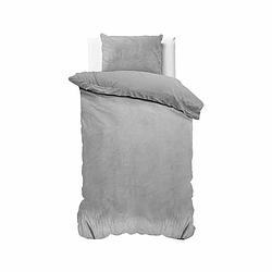 Foto van Sleeptime velvet uni - grijs - dekbedovertrek 1-persoons (140 x 220 cm + 1 kussensloop) dekbedovertrek