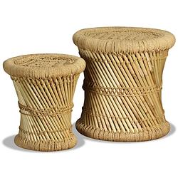 Foto van The living store bamboe krukken - set van 2 - handgemaakt - stapelbaar - ø39x37cm - ø31x31cm - bamboe en jute -