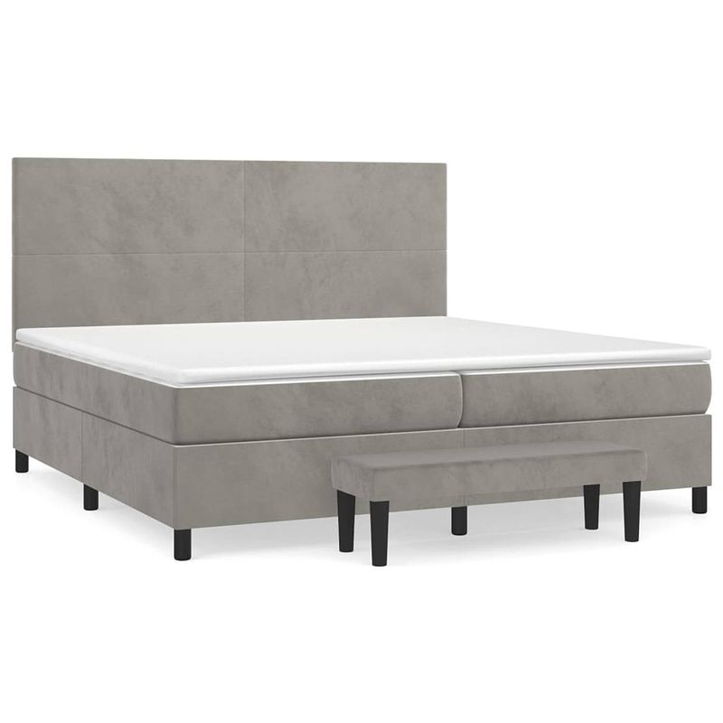 Foto van The living store boxspring met matras fluweel lichtgrijs 200x200 cm - bed